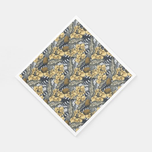 Serviette En Papier Luxe Elegant Or N' Black Tropical Flowers (Coin)