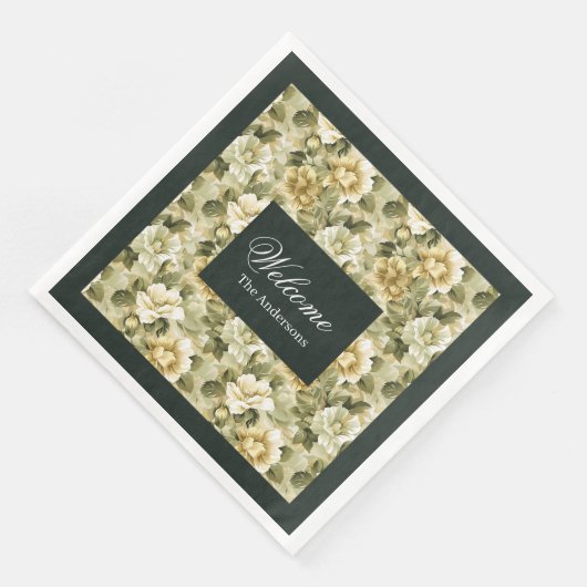 Serviette En Papier Luxe Green Napkins Gold Foliing Table Accent (Coin)