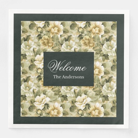 Serviette En Papier Luxe Green Napkins Gold Foliing Table Accent (Devant)