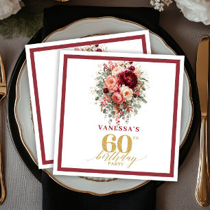 Serviette En Papier Luxe Marsala Or Floral Automne 60e Anniversaire