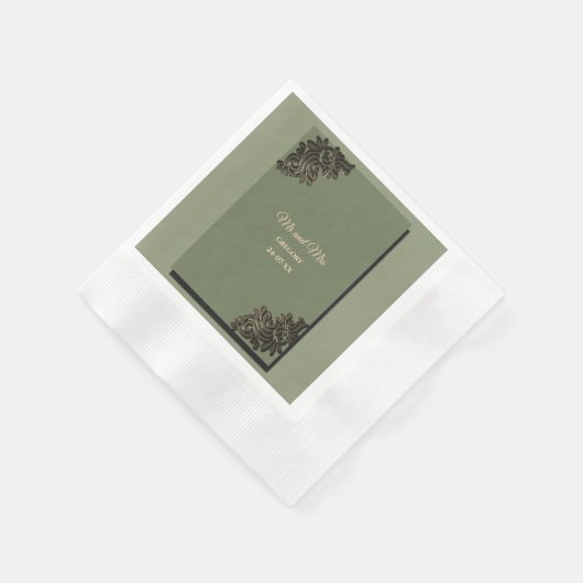 Serviette En Papier Luxe Moderne Sage vert & or classique métal N (Coin)