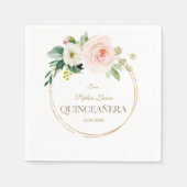 Serviette En Papier Luxe Rose Fleurs Blanches Or Quinceañera (Devant)