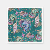 Serviette En Papier Luxe Turquoise sous-marin | Coquillages d'or Green (Devant)