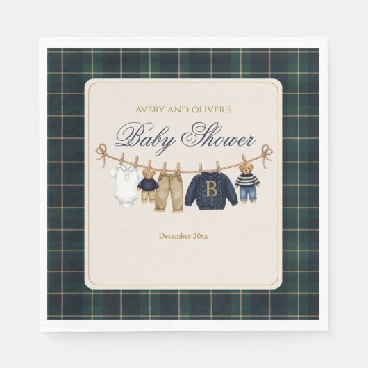 Serviette En Papier Luxsary Teddy Bear Plaid Baby Shower (Devant)