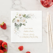 Serviette En Papier Luxueux Blanc Roses sauvages Première Sainte Commu (En situation)