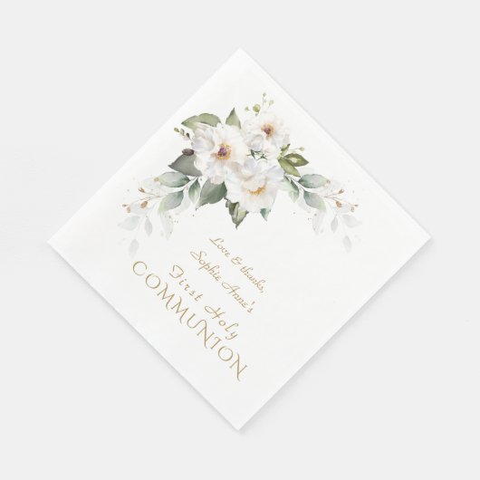 Serviette En Papier Luxueux Blanc Roses sauvages Première Sainte Commu (Coin)