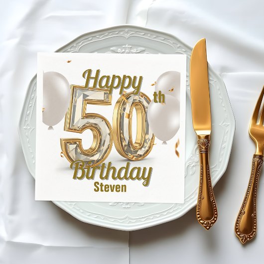 Serviette En Papier Luxueux et chatoyant 50e anniversaire
