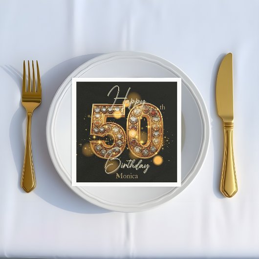 Serviette En Papier Luxueux Gold et Black Gemstone 50e anniversaire