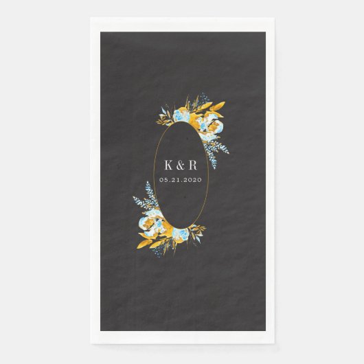 Serviette En Papier luxueux mariage monogramme doré turquoise (Devant)