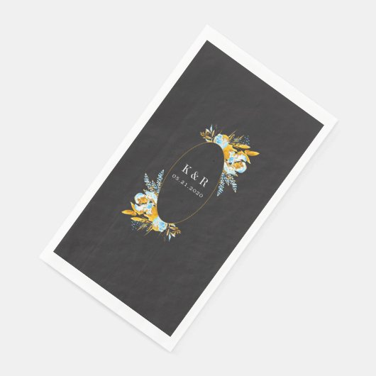 Serviette En Papier luxueux mariage monogramme doré turquoise (Coin)