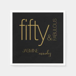 Serviette En Papier Luxueux Noir Or Cinquante et Incroyable Anniversai