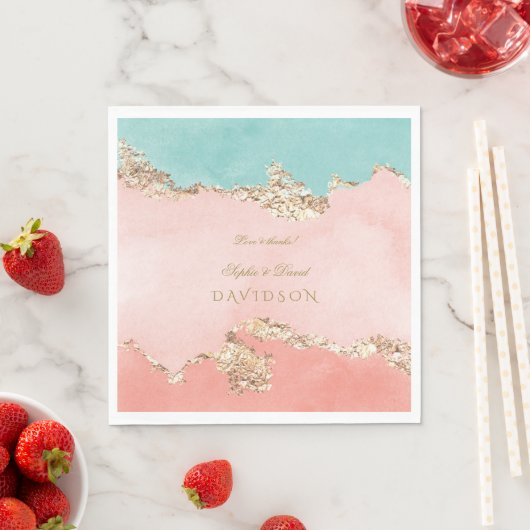 Serviette En Papier Luxueux Pastel Aquarelle or Mariage à huile (En situation)