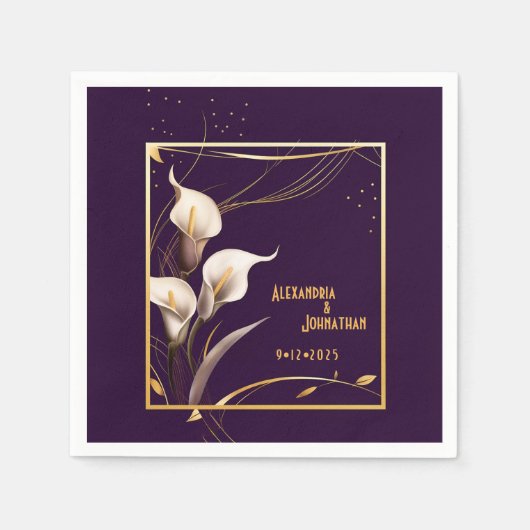 Serviette En Papier Luxueux violet et ivoire Calla Lily Mariage (Devant)