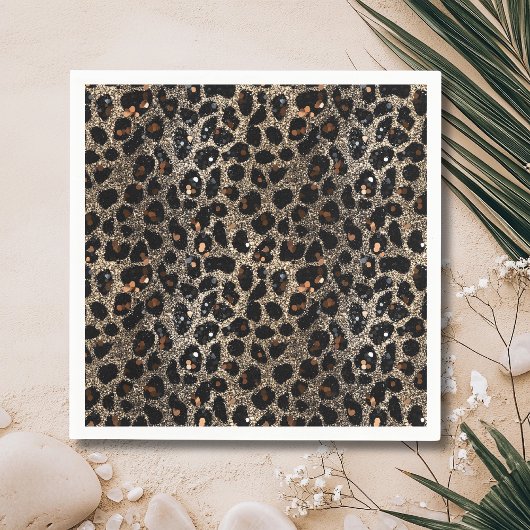 Serviette En Papier Luxury Glitter Brown Black Gold Leopard Pattern
