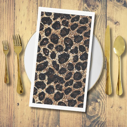 Serviette En Papier Luxury Glitter Gold Brown Black Leopard Pattern