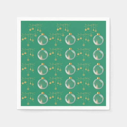 Serviette En Papier Luxury Green and Gold Bauble Christmas (Devant)