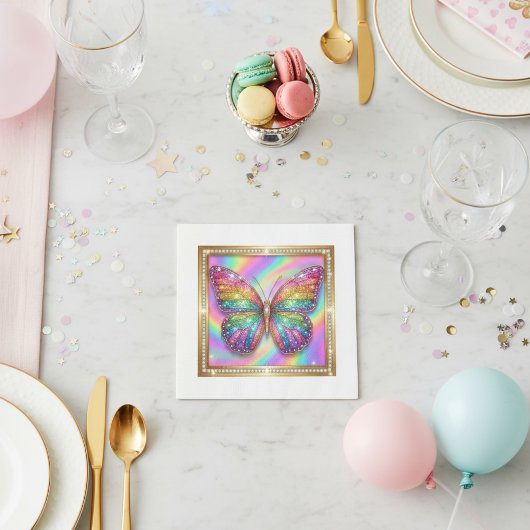 Serviette En Papier Luxury Rainbow Glitter Butterfly Party Paper
