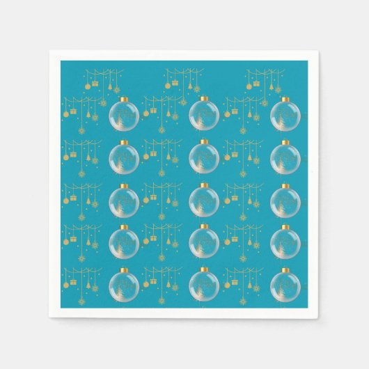 Serviette En Papier Luxury Teal Blue & Gold Bauble Christmas (Devant)