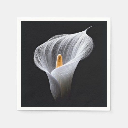 Serviette En Papier Lys Calla Blanc Sur Noir (Devant)