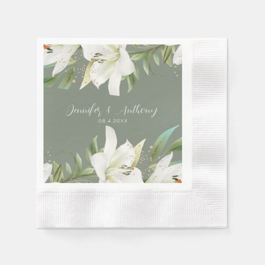 Serviette En Papier Lys floraux blancs (Devant)