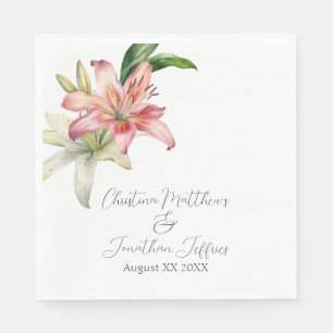 Serviette En Papier Lys romantiques roses et blancs