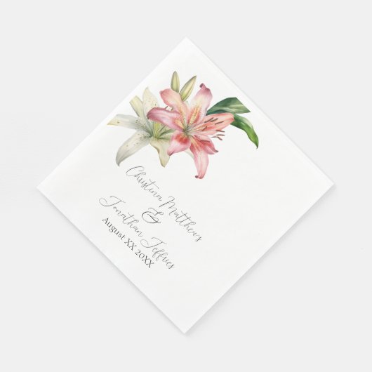 Serviette En Papier Lys romantiques roses et blancs (Coin)