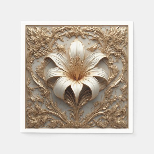 Serviette En Papier Lys sophistiqué doré (Devant)