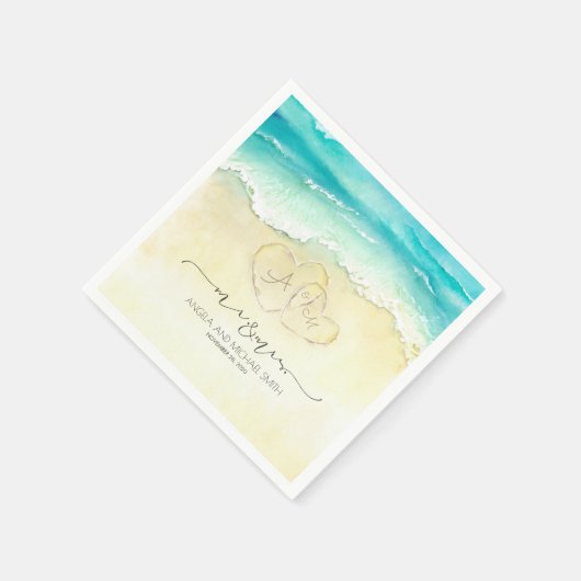 Serviette En Papier M. et Mme Beach Hearts Aquarelle (Coin)