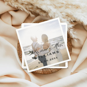 Serviette En Papier M. et Mme Black Elegant Script Mariage Photo