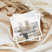 Serviette En Papier M. et Mme Black Elegant Script Mariage Photo