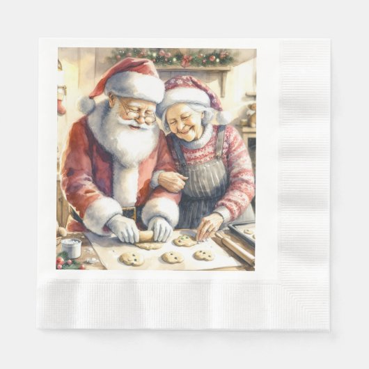 Serviette En Papier M. et Mme Claus Baking Cookies Custom Christmas (Devant)
