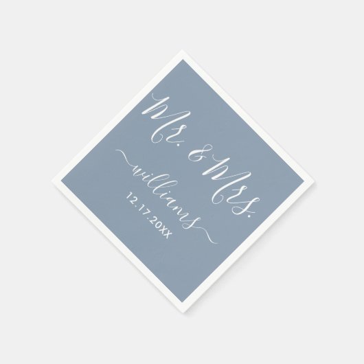 Serviette En Papier M. et Mme Dusty Mariage bleu moderne (Coin)
