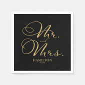 Serviette En Papier M. et Mme Elegant Mariage de script Gold Foil (Devant)