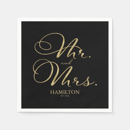 Serviette En Papier M. et Mme Elegant Mariage de script Gold Foil (Devant)