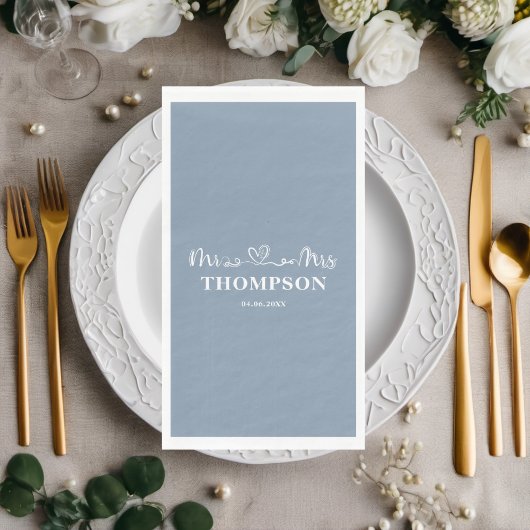 Serviette En Papier M. et Mme Elegant Simple | Dusty Blue