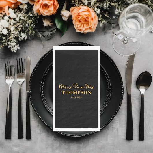 Serviette En Papier M. et Mme Elegant Simple | Or noir