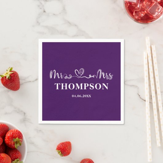 Serviette En Papier M. et Mme Elegant Simple | Violet (En situation)