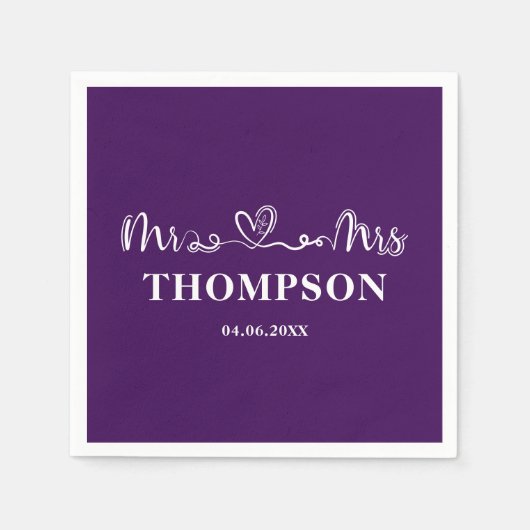 Serviette En Papier M. et Mme Elegant Simple | Violet (Devant)
