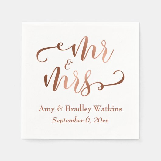 Serviette En Papier "M. et Mme" Faux Copper Mariage de la typographie (Devant)