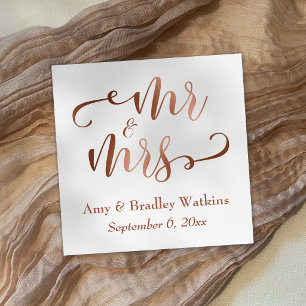 Serviette En Papier "M. et Mme" Faux Mariage Typographie Cuivre