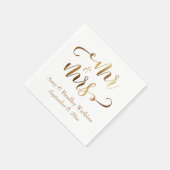 Serviette En Papier "M. et Mme" Faux Papier D'or Script sur Fond Blanc (Coin)
