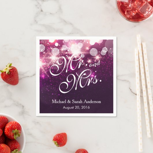 Serviette En Papier M. et Mme - Glam Parties scintillant rose Mariage (En situation)