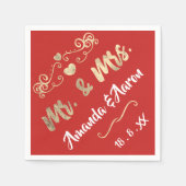 Serviette En Papier M. et Mme Heart Red Ruby Champaigne Gold (Devant)