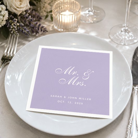 Serviette En Papier M. et Mme Lavande Mariage Violet Blanc Script