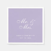 Serviette En Papier M. et Mme Lavande Mariage Violet Blanc Script (Devant)