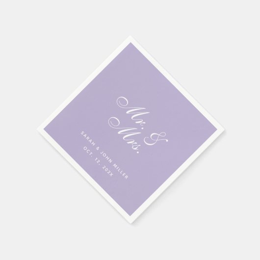 Serviette En Papier M. et Mme Lavender Mariage Purple White Script (Coin)