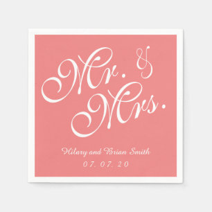 Serviette En Papier M. et Mme Light Coral Papier Mariage