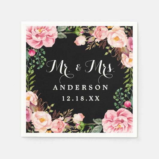 Serviette En Papier M. et Mme Mariage Classy Pink Flowers Wreath (Devant)