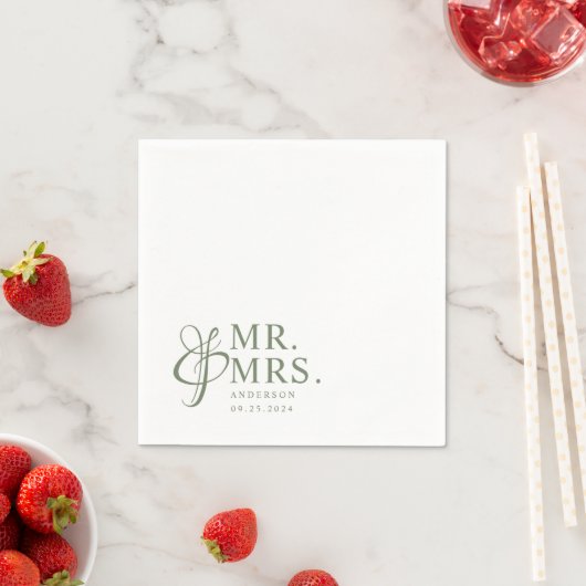 Serviette En Papier M. Et Mme. | Sage Green Moderne Mariage élégant (En situation)