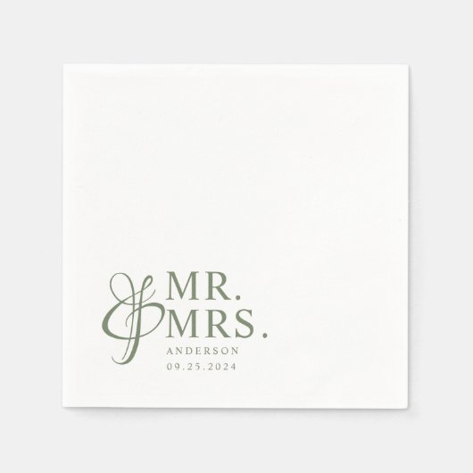 Serviette En Papier M. Et Mme. | Sage Green Moderne Mariage élégant (Devant)